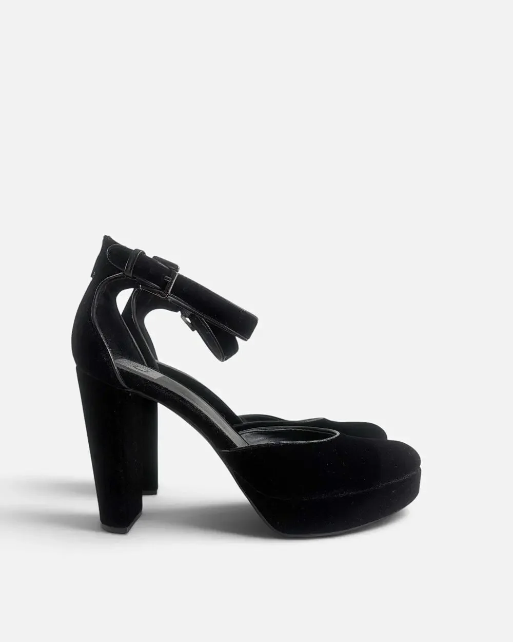DV Target Black Velvet Platform Pumps Block Heel Ankle Strap Size 10